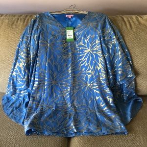 Lilly Pulitzer Miri Caftan Blue Gold NWT Size 2